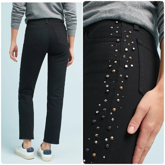 AG The Isabella Black High-Rise Straight Studded Jeans size 26 NEW - Picture 2 of 16